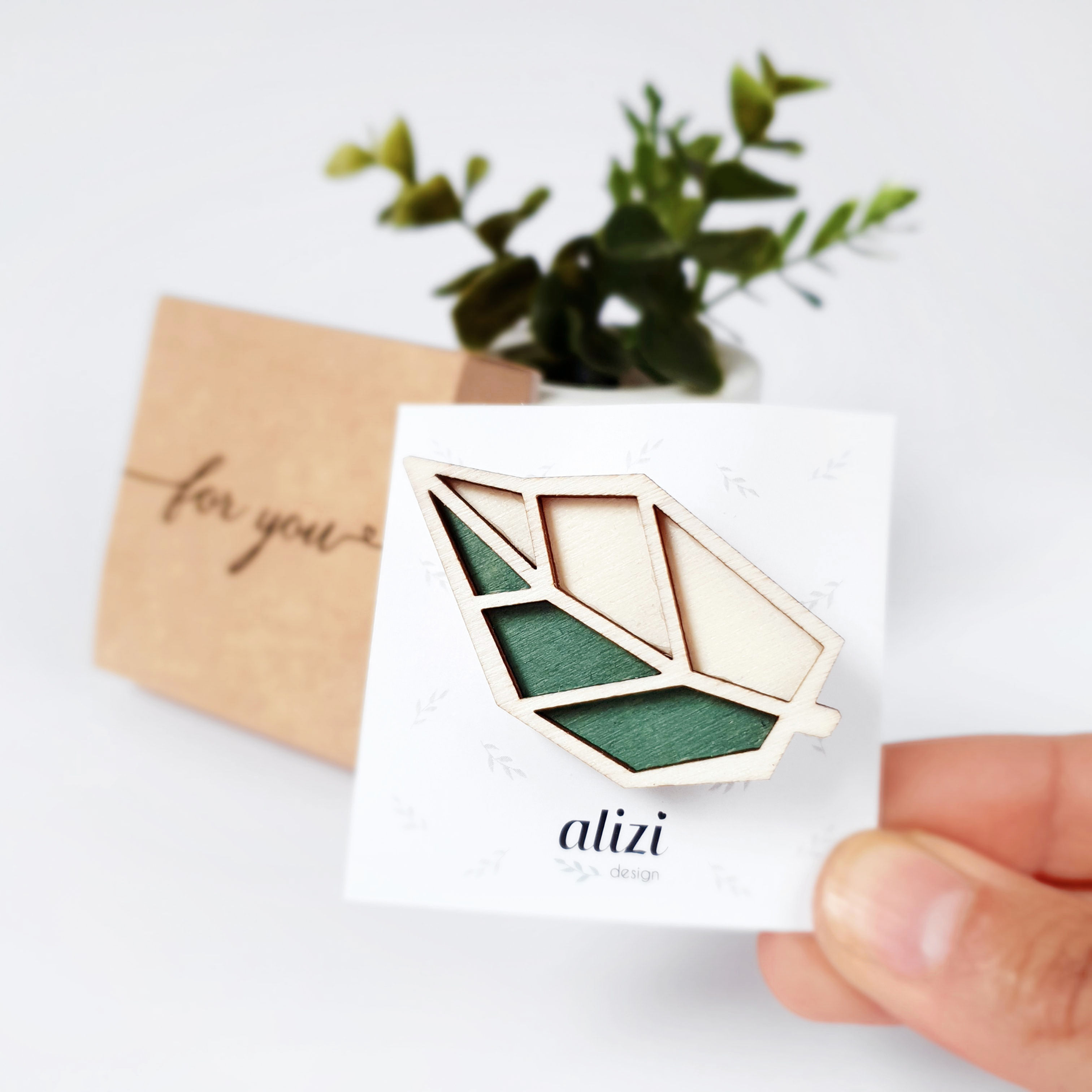 Brooch - Leaf / Double - Green