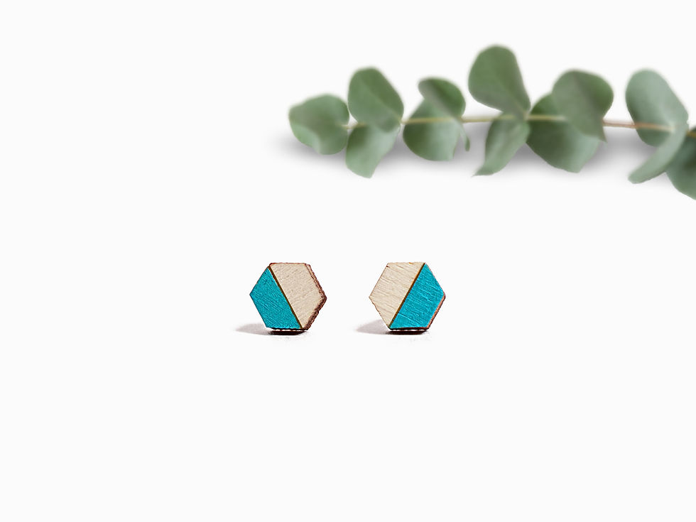 Miniatura: Earrings - Hexagons Split- Turquoise