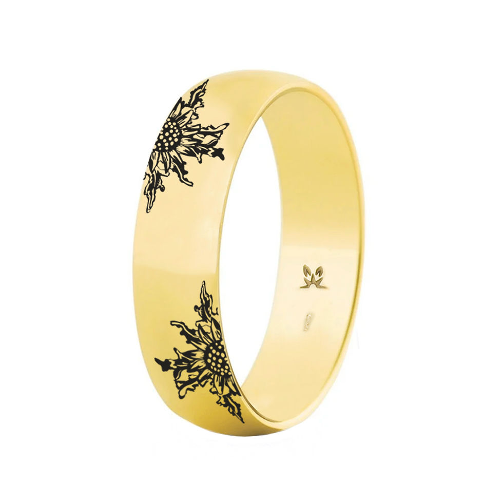 Miniatura: Alianza Oro Amarillo 4 Eguzkilore 5mm Mate