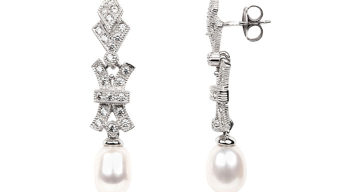 Pendientes de Plata con Perla y Circonitas Blancas