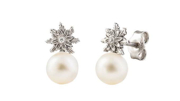 Pendientes Eguzkilore de Oro Blanco con Perla