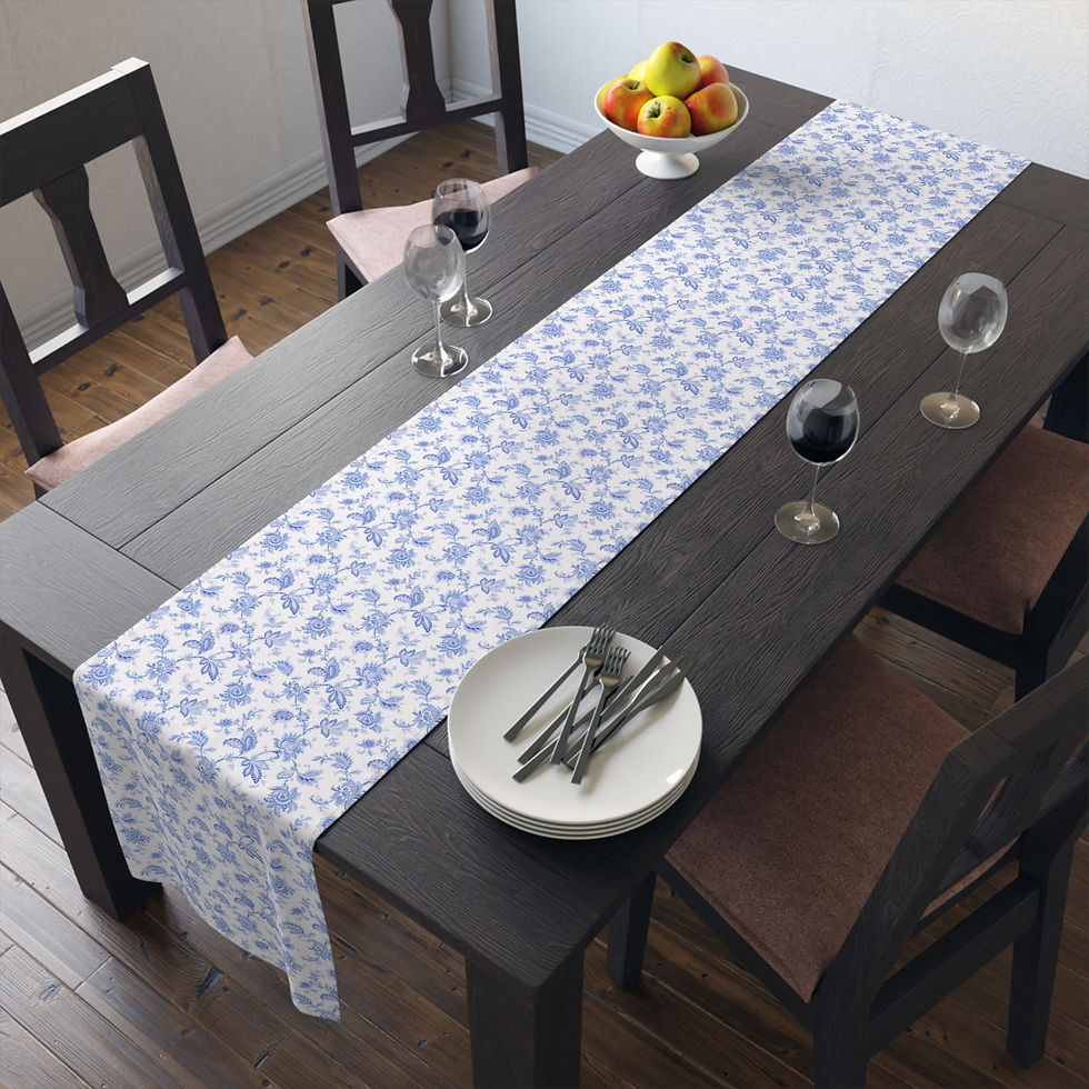 Thumbnail: Floral Cotton Table Runner - Elegant Blue Design for Dining Decor