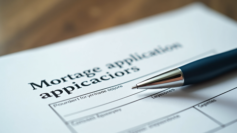 Close-up view of a mortgage application form with a pen on top