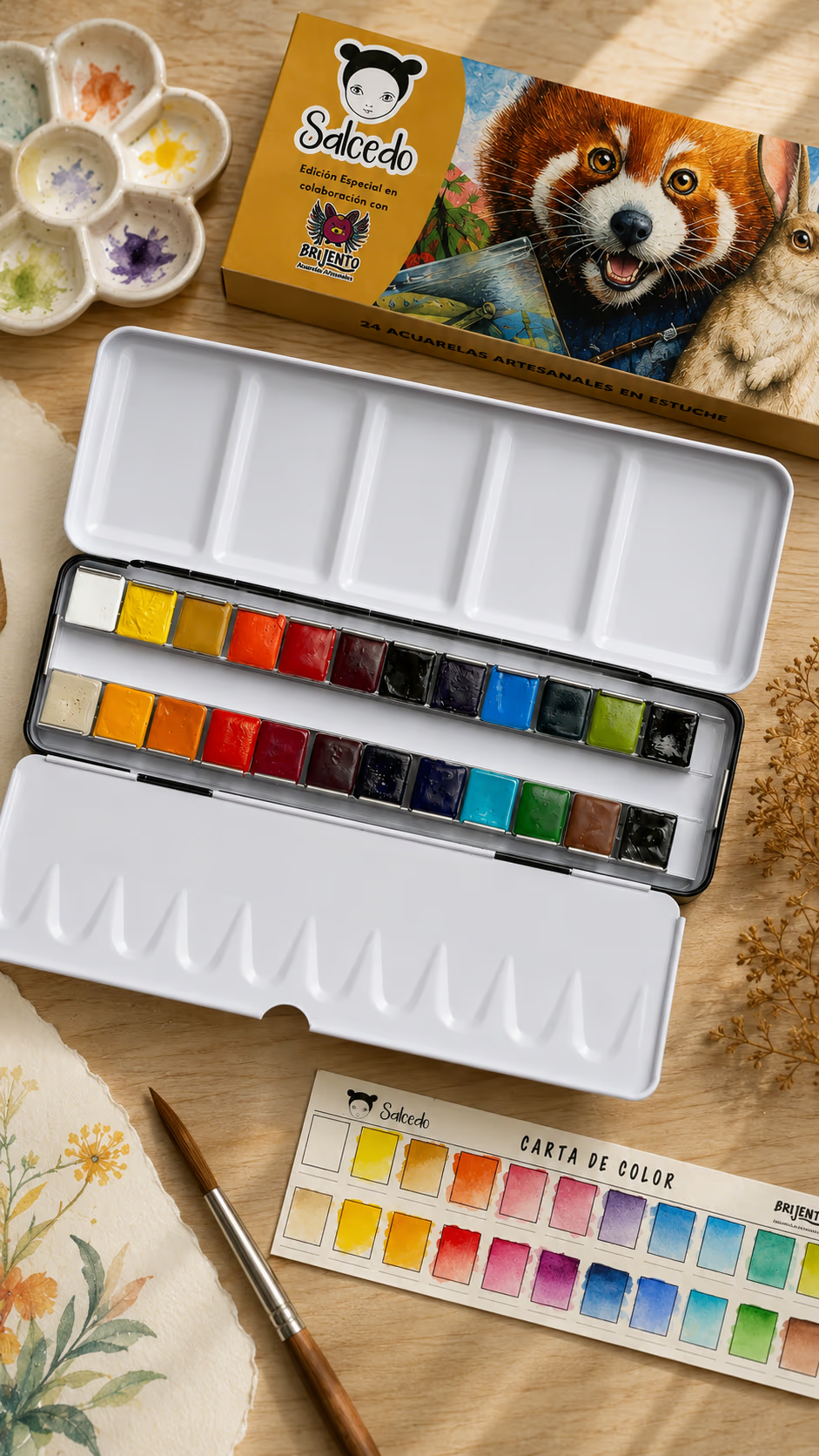 Miniatura: Set de 24 acuarelas artesanales profesionales en acabado mate, colaboración exclusiva de Salcedo Art y Brijento Acuarelas.