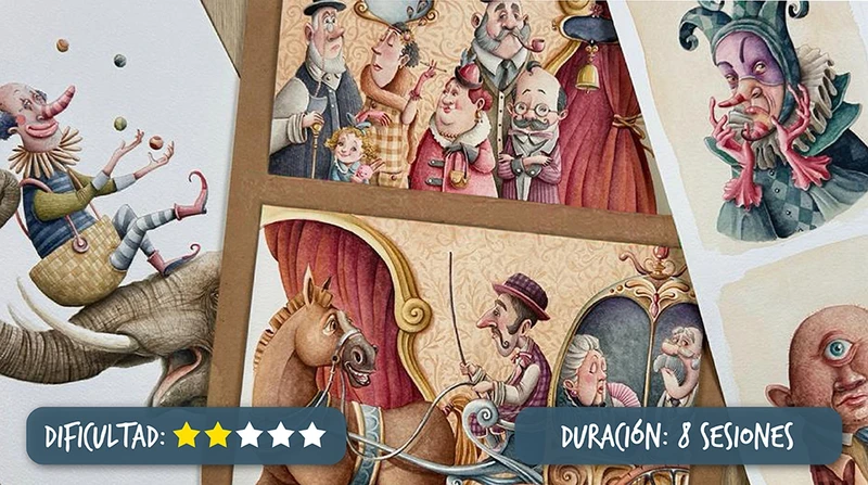 Portada del curso online de Narrativa Visual, que muestra una ilustración secuencial estilo storyboard con viñetas, personajes y globos de diálogo vacíos, conectando la imagen con el texto.