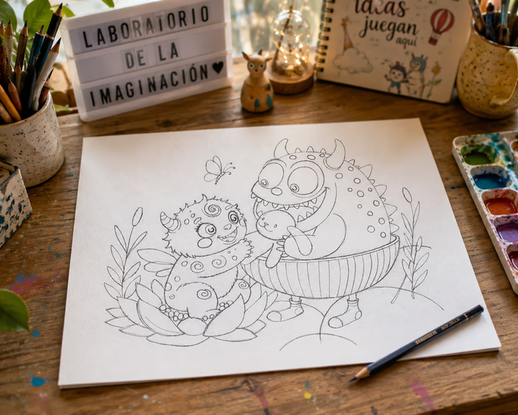 Ilustración en acuarela de un personaje original creado en el curso Monstruos a la Obra