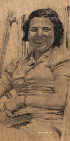 drawing, pencil on wood, women in summer, women laughing