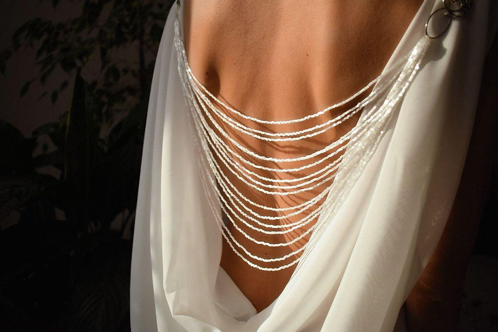 Thumbnail: APHRODITE Cascade Greek Style Back Necklace Swarovski Moonlight Crystals