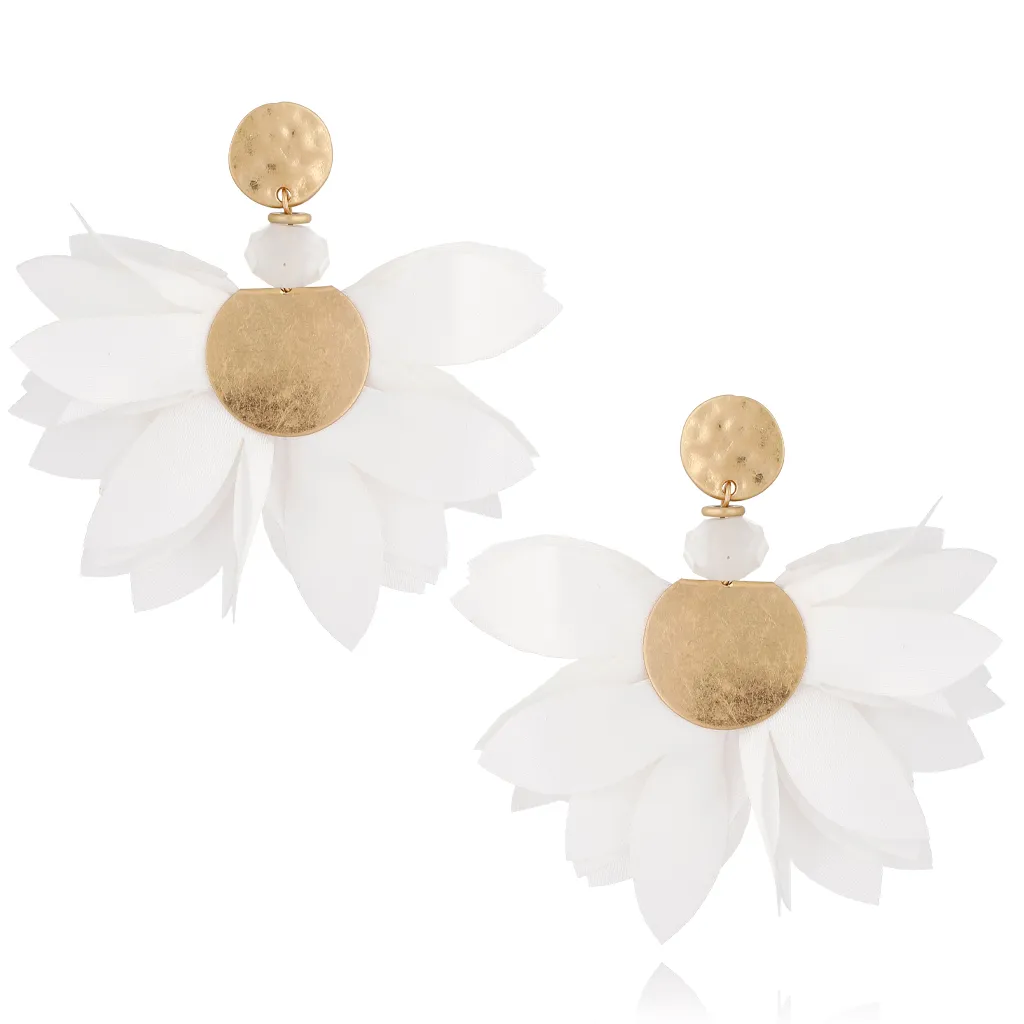 LILY White Satin Flower Earrings