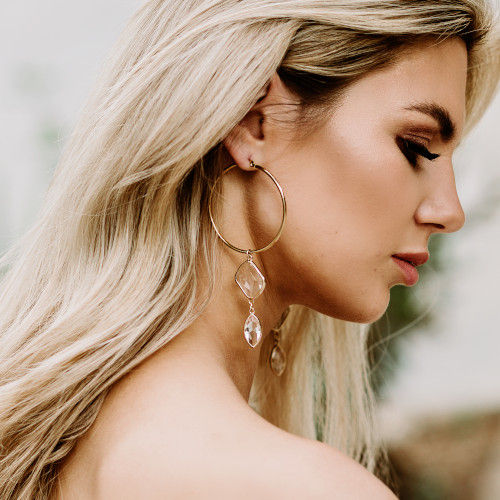 Miniature : ESPAROSSA Crystal Drop Hoop Earrings