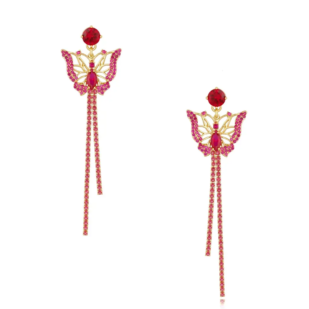 LADY Butterly Crystal Fuchsia Earrings
