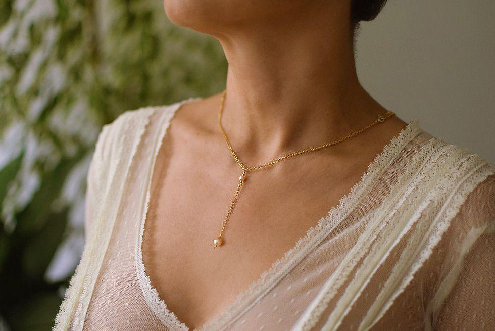 Thumbnail: ELIZEE 24ct Gold-plated Back Necklace & Swarovski Peach Pearls & Crystals