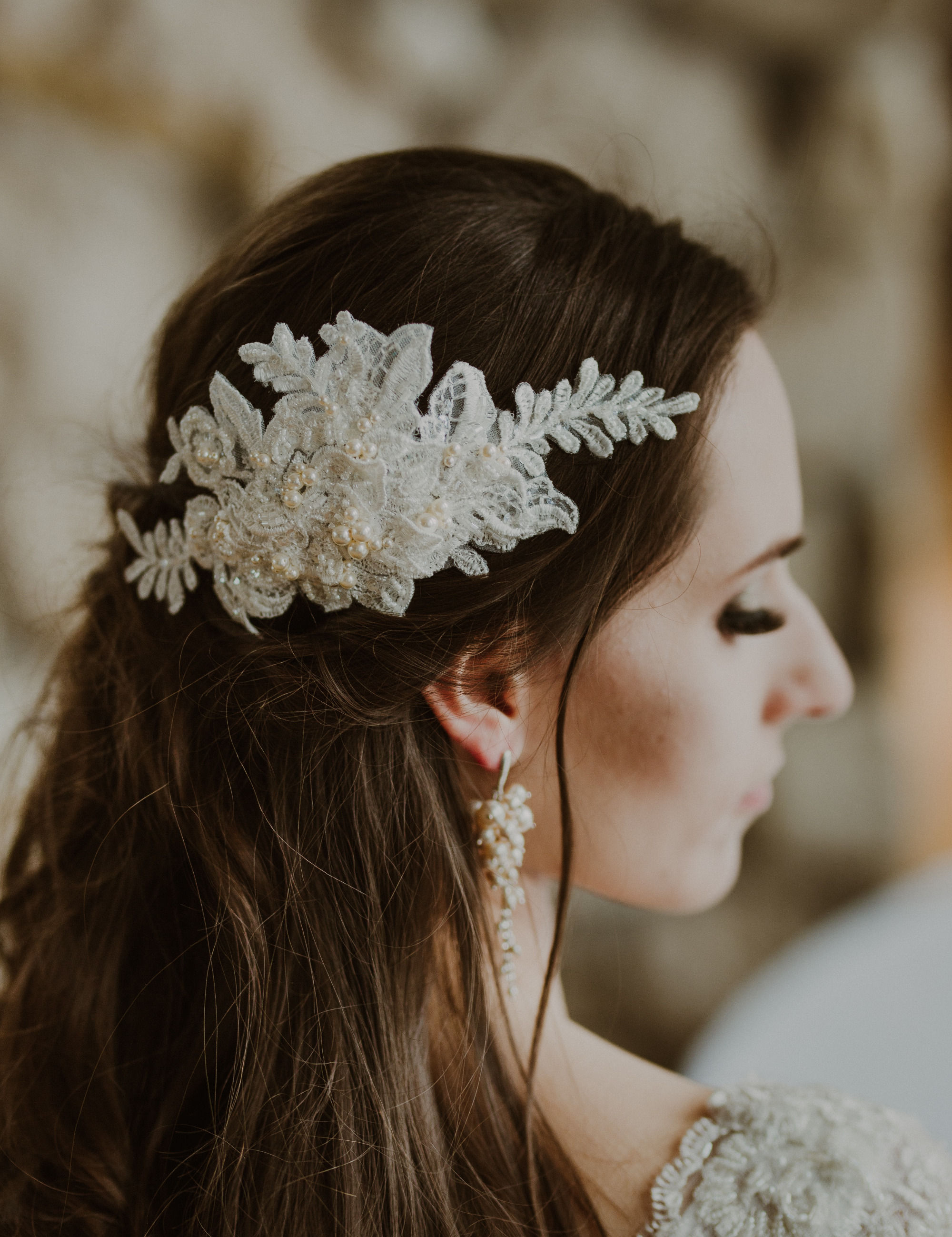 JASMINE Pearl Vintage Embellished Ivory Appliqué Wedding Hair Comb / Headband