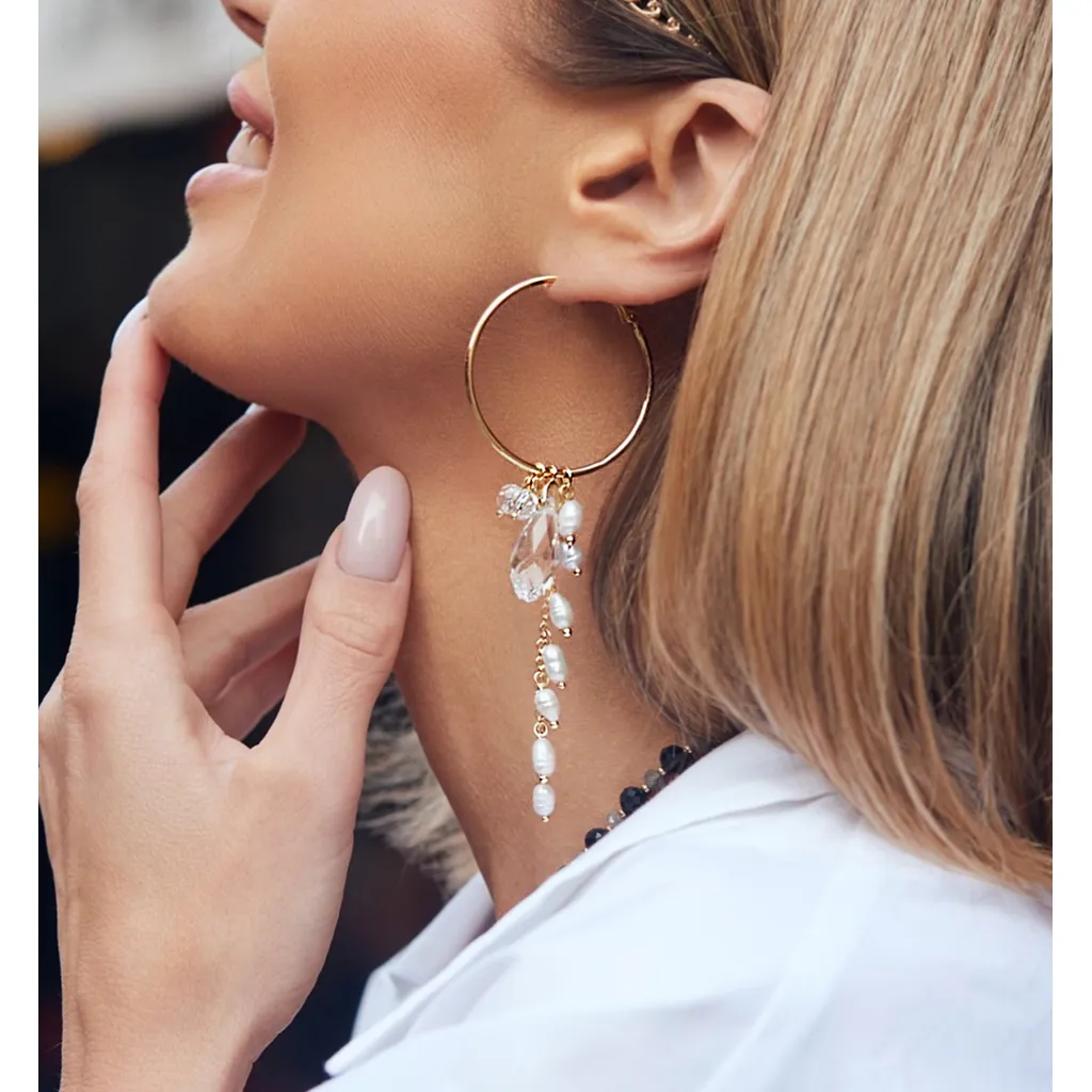 SHINE Hoop Pearl Crystal Earrings