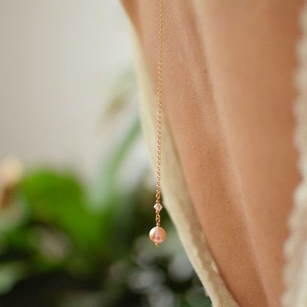 Thumbnail: ELIZEE 24ct Gold-plated Back Necklace & Swarovski Peach Pearls & Crystals