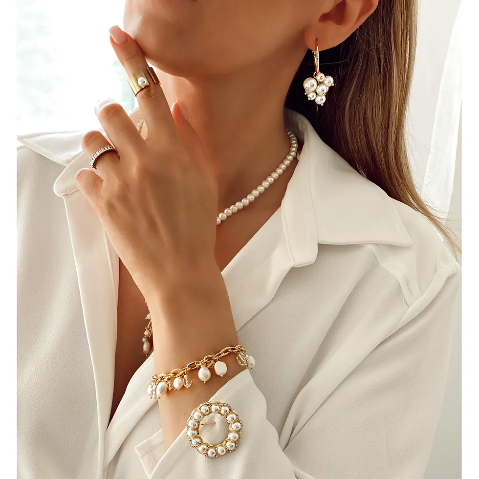 Thumbnail: CLASSIC Freshwater Pearl Golden Brooch