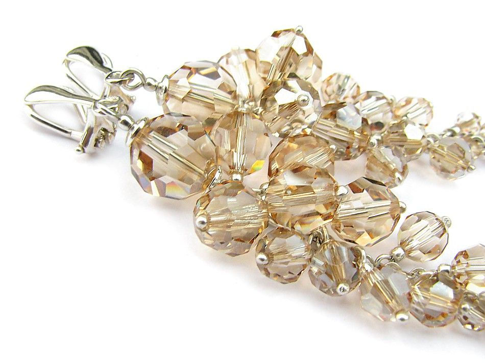 Миниатюра: JASMINE Clip-on Victorian Style Golden Shadow Swarovski Crystal Long Earrings