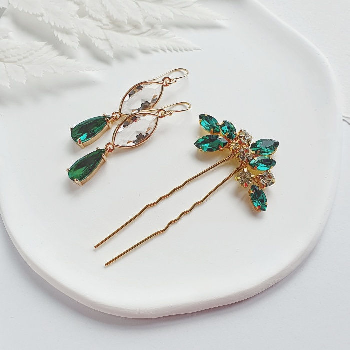Thumbnail: EMERALD Crystal Hair-pin