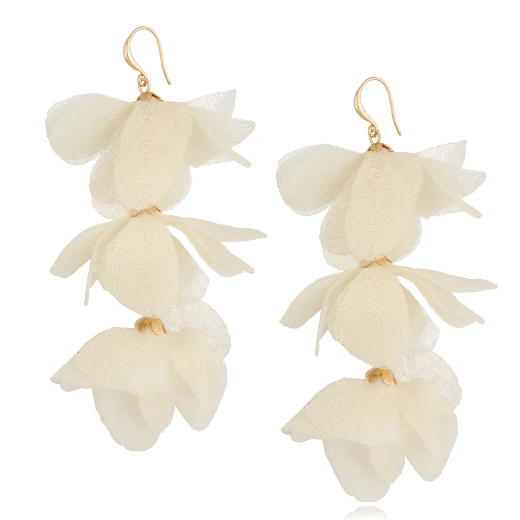 SINJE Gloss Trio Cream Silk Flowers Earrings