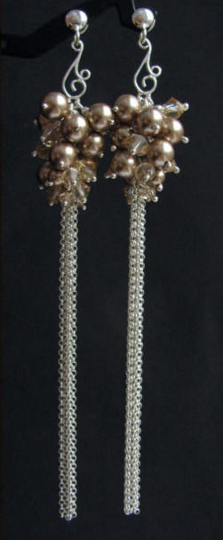 Miniatura: ORLA Boho Style Cappucino Pearls & Golden Shadow Crystal Long 11cm Earrings