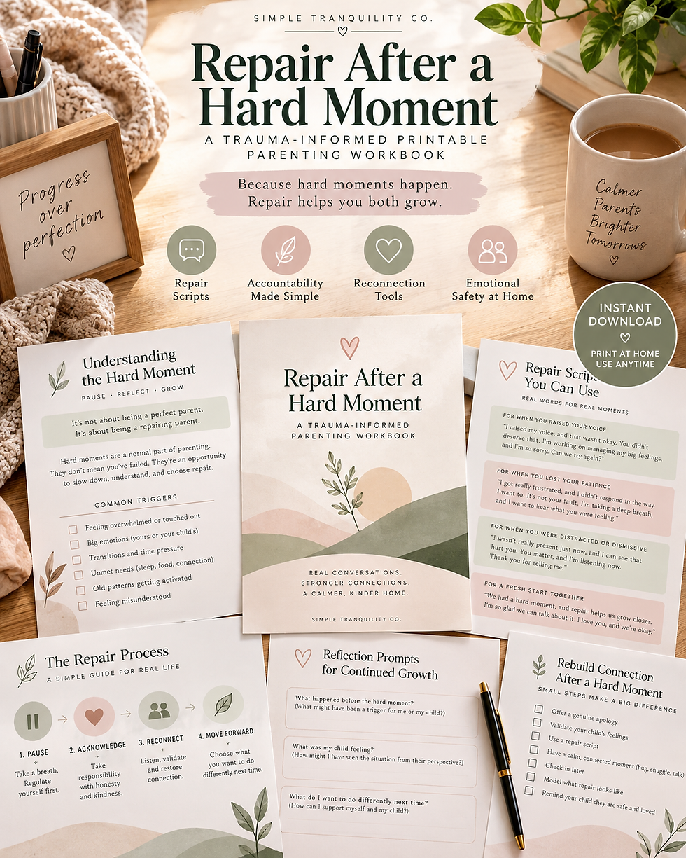 Repair After a Hard Moment trauma-informed parenting workbook overview.