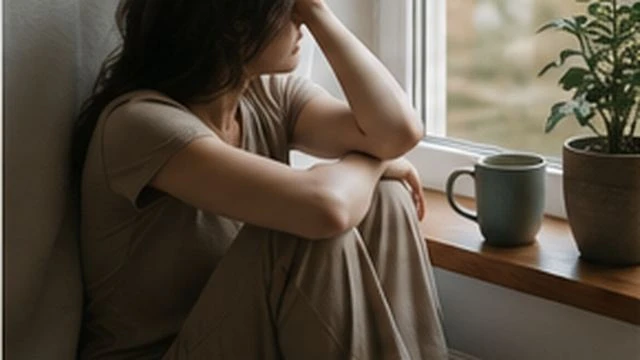 Person sitting quietly beside a window, representing anxiety awareness, grounding, and mind-body support