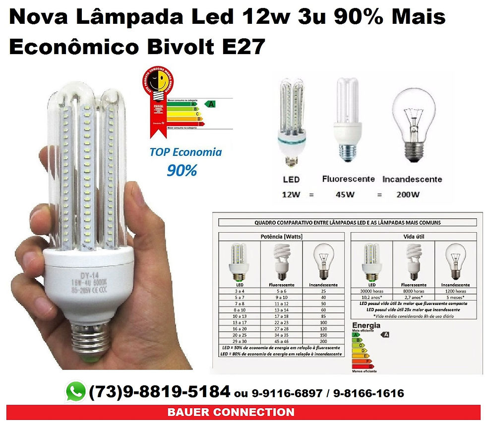 Nova Lâmpada LED 90% mais Economia