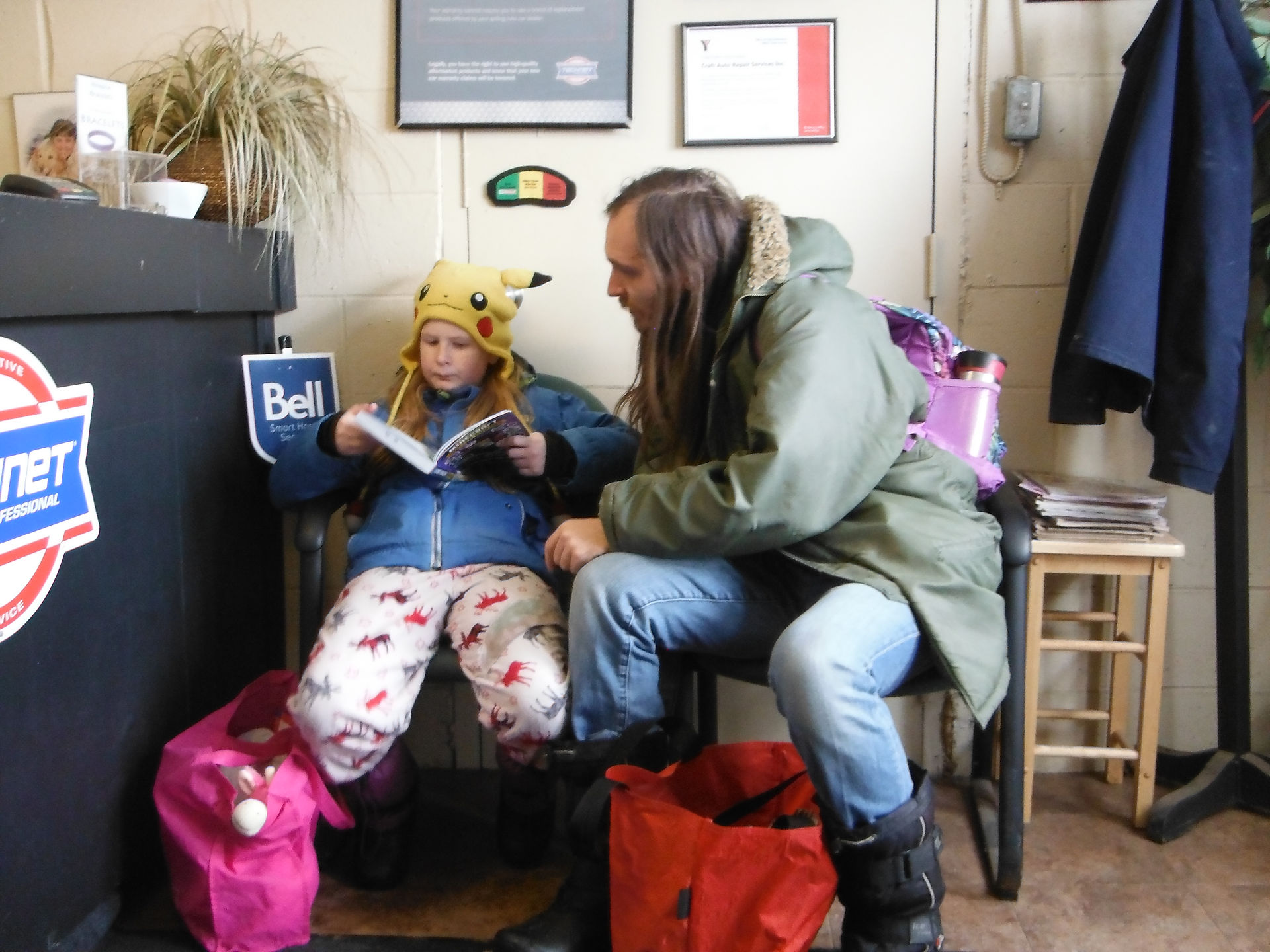 Reading at the car garage