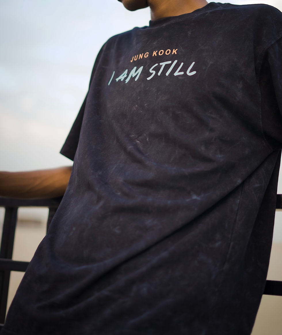 BTS Jungkook I Am Still OVERSIZE Acid Wash T-shirt model facing front