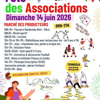 Fête des associations le dimanche 14 juin 2026 de 9h00 à 17h00 à Brécy avec Marché des producteurs