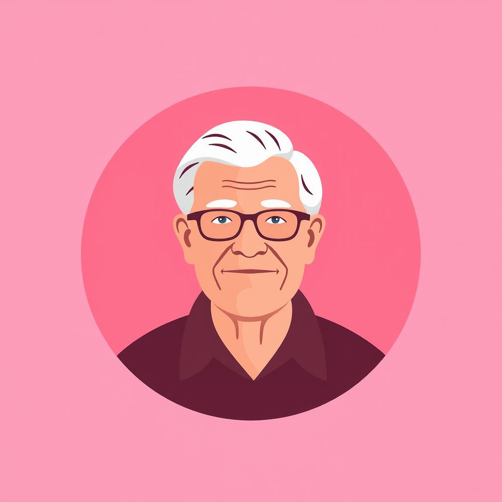 Great a flat icon of a senior with a  pink background and maroon and white imagery for the
