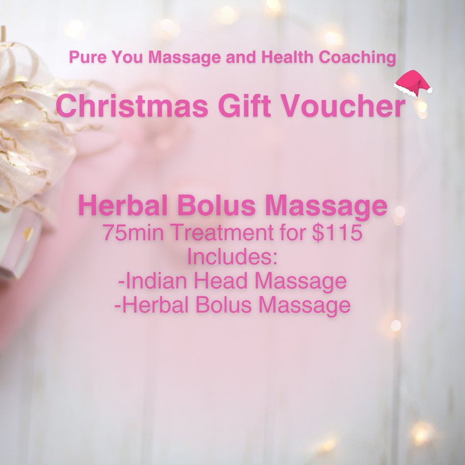 Christmas themed voucher for a herbal bolus massage, on special to gift your loved one