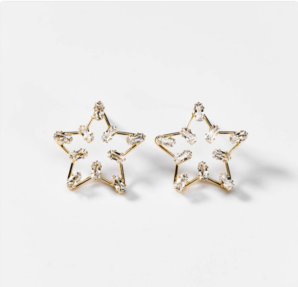 Pendants d'oreilles étoiles de lumière plaqués or 24 carats BIGOD118