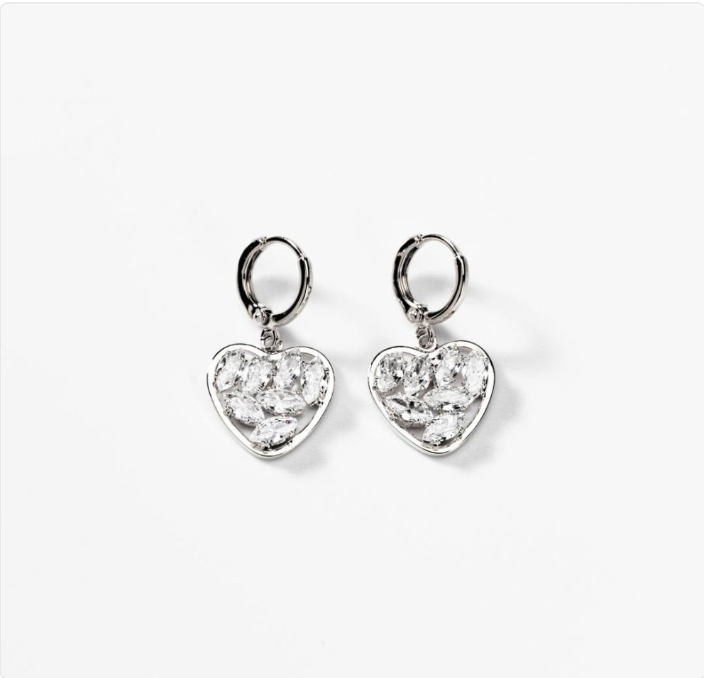 Pendants d'oreilles cœurs de lumière métal rhodié BIGOM198