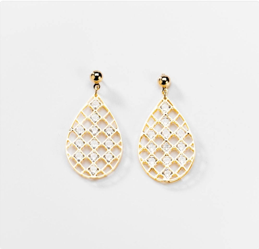 Pendants d'oreilles gouttes et zircons plaqués or 24 carats BIGOD131