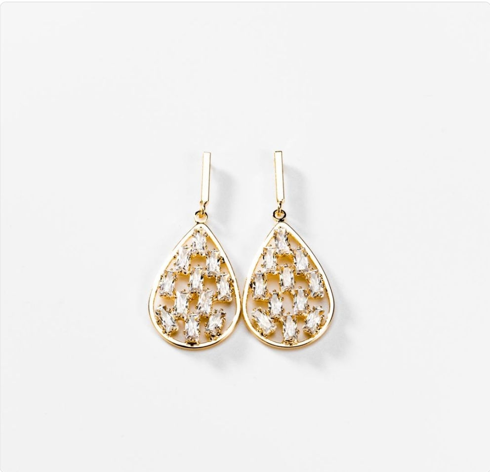 Pendants d'oreilles gouttes brillantes plaqués or 24 carats BIGOD106