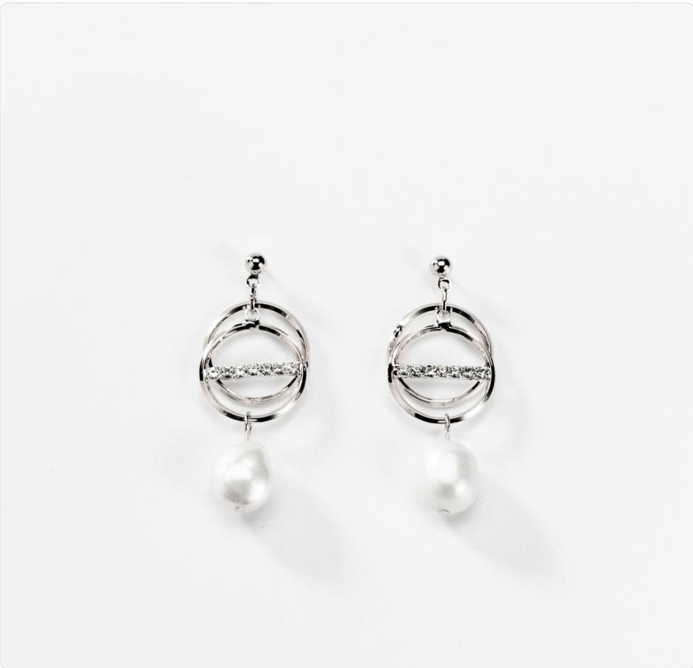 Pendants d'oreilles double cercle métal rhodié BIGOM174