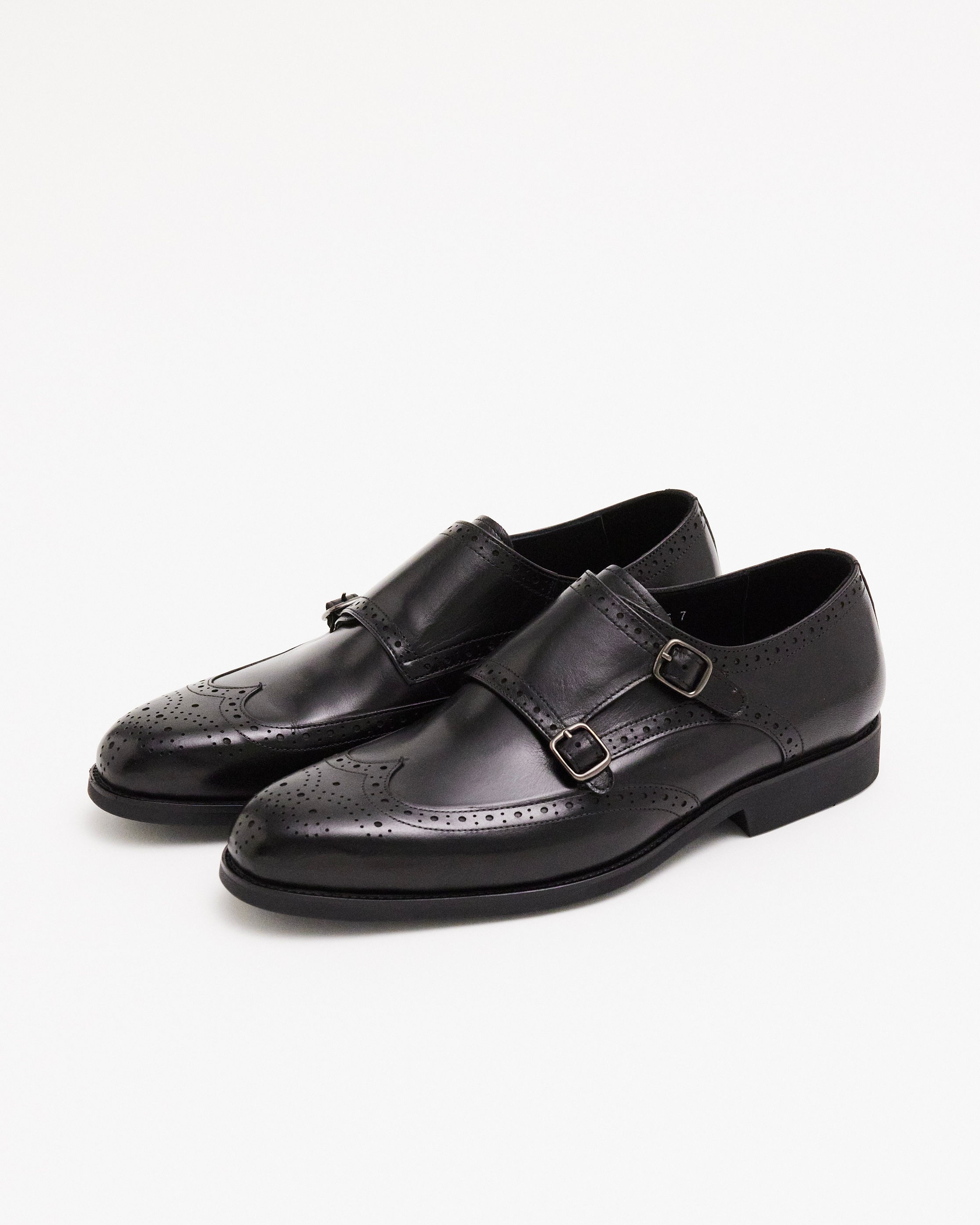 FE Black Leather Formal Shoes With Buckles