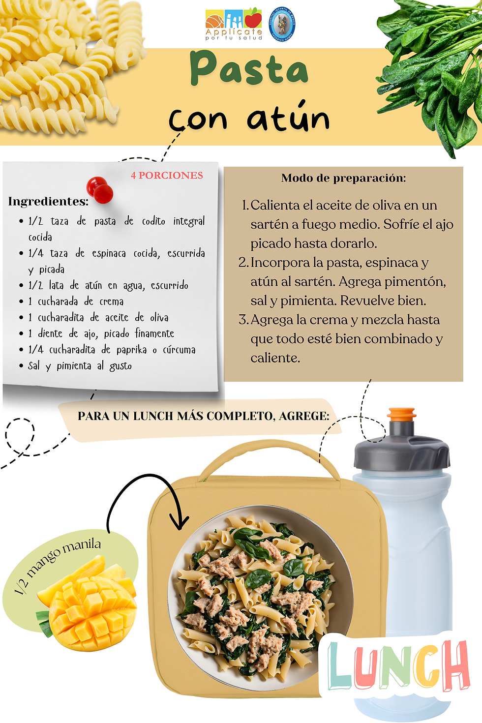 Te enviamos ejemplo de un lunch escolar saludable: