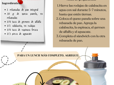 Te enviamos un ejemplo de un lunch escolar saludable: