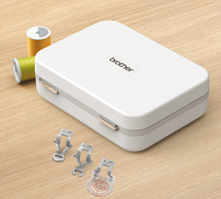 white storage box closed with three of the feet for Brother intelligent stitch regulator