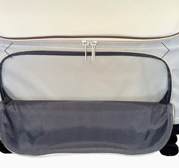 small cream with coffee trim small trolley bag from Horn front pocket