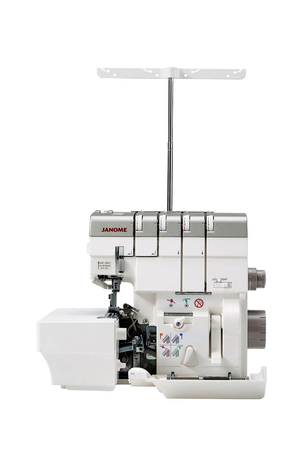 Thumbnail: front view with telescopic thread stand on Janome airthreading AT2000D Overlocker