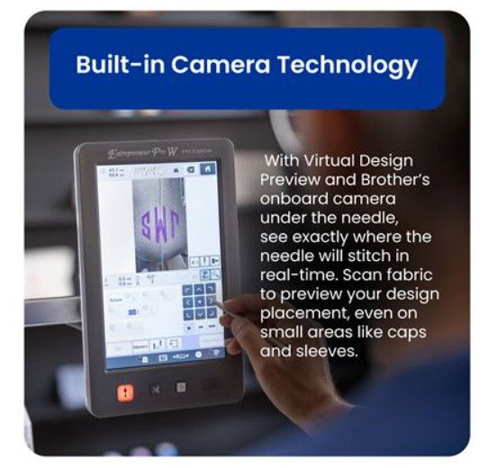 Thumbnail: Built in camera to scan hoop for precise placemnt of embroidery on the PR 1060w Brother embroidery machine