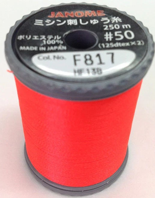 Janome embroidery thread Vermillion F817 with 250m on reel