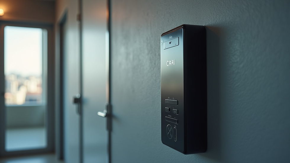 Vue rapprochée d’un badge de contrôle d’accès électronique sur un mur d’entrée d’entreprise