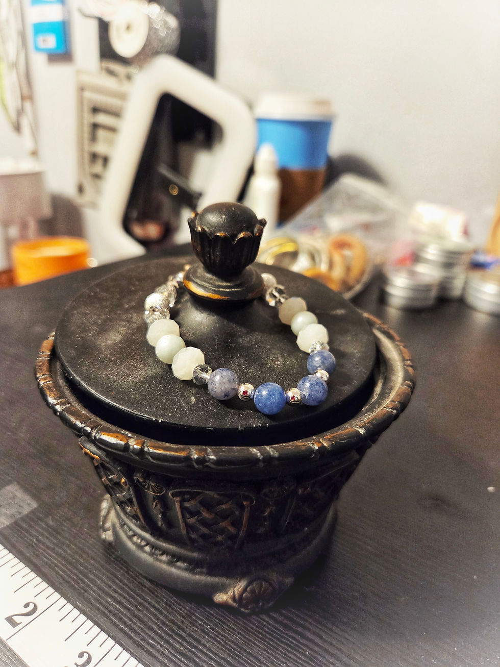 Thumbnail: Amazonite and Blue Aventurine Gemstone Beaded Stretch Bracelet