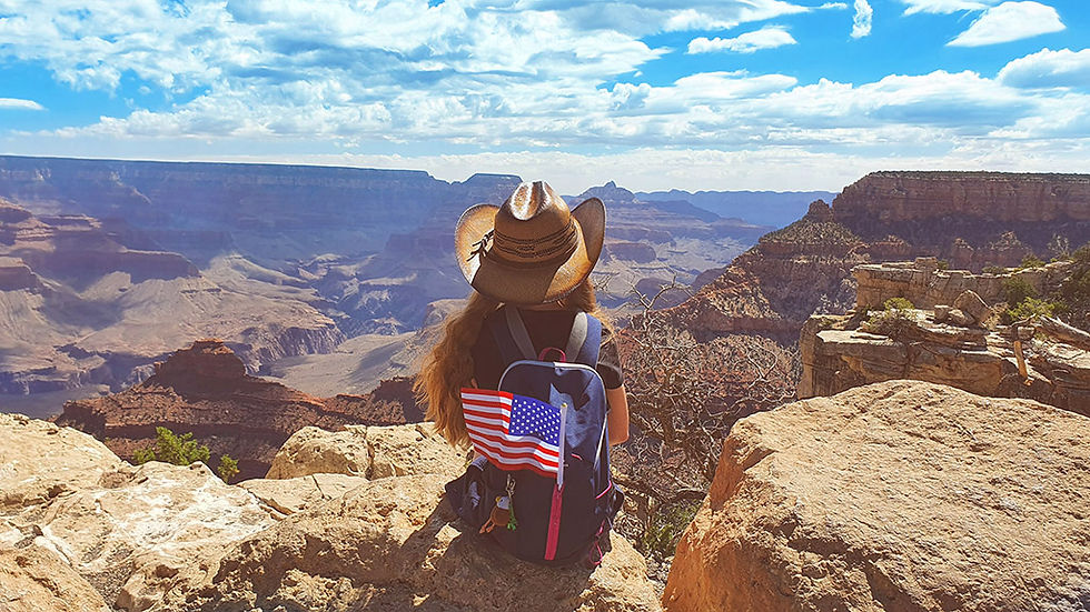 Vue du Grand Canyon avec un voyageur devant