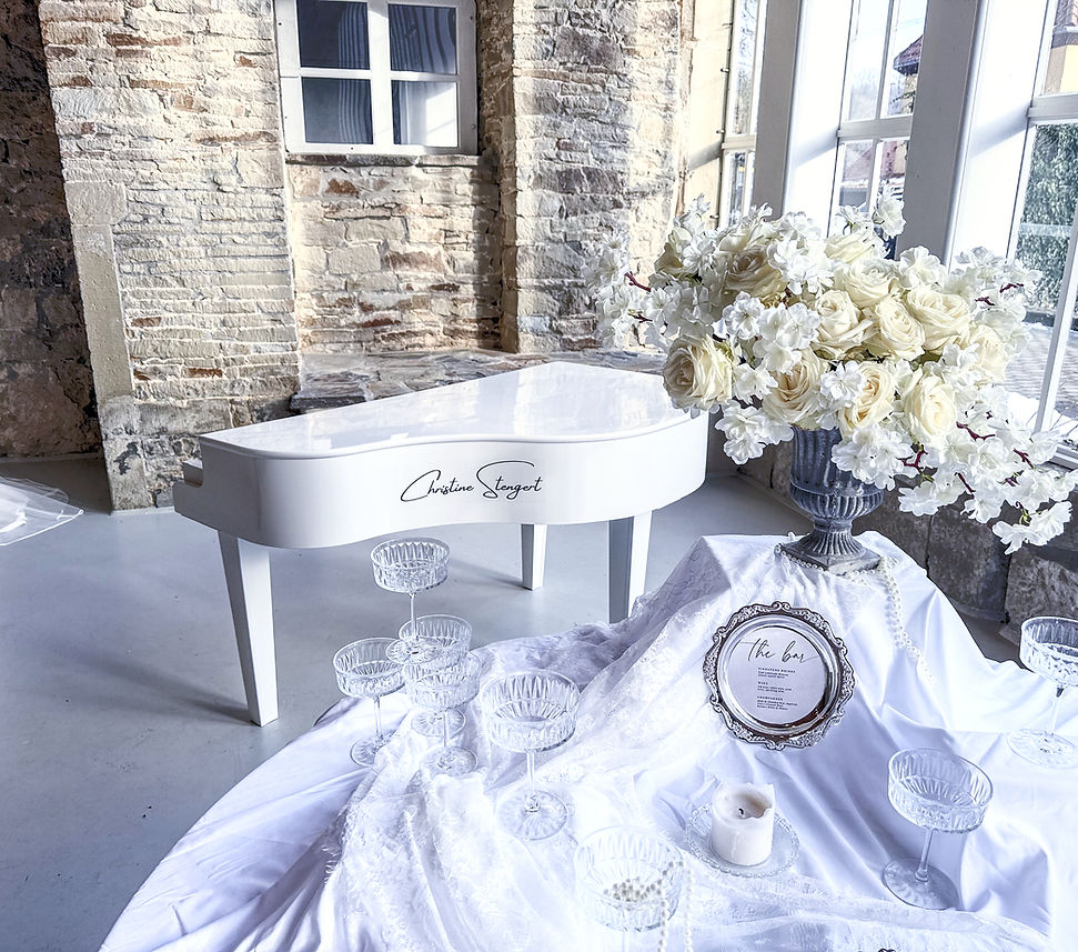 White Grand Piano Destination Wedding France