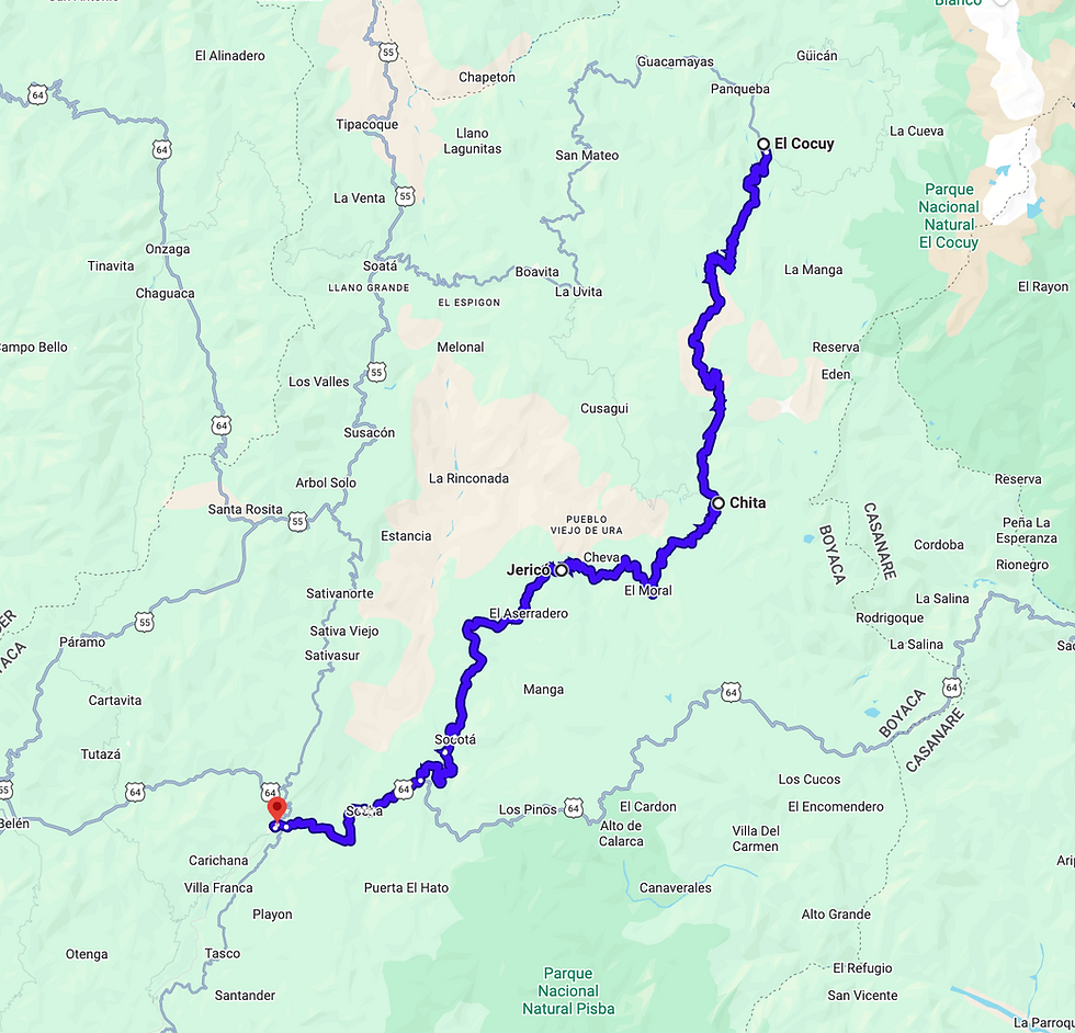 El Cucoy to Chita to Paz de Rio by motorcycle